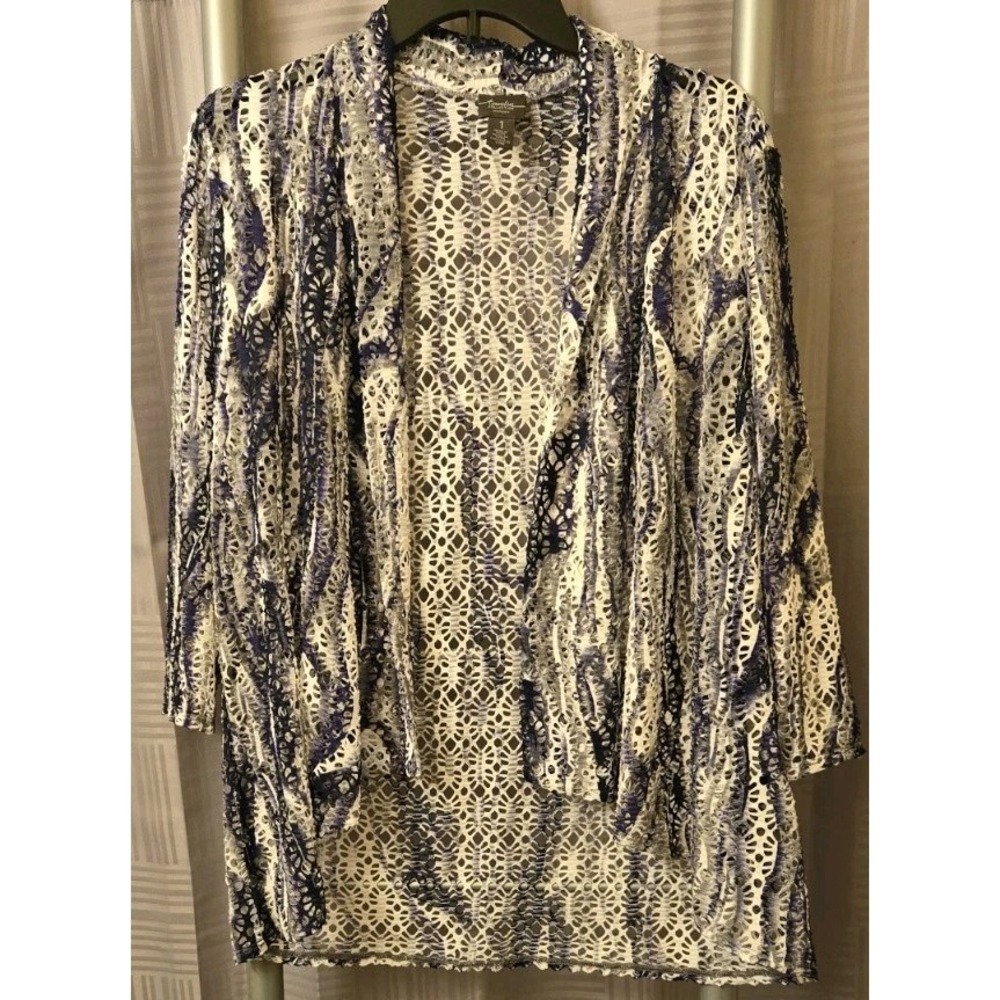 Chico's Travelers Open Front Cardigan Size‎ 1 (M) Purple Gray White Draped Open